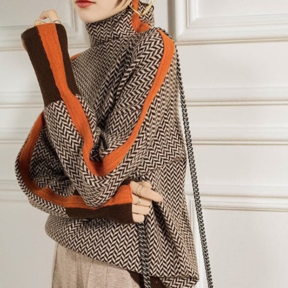 Vera™ | Maglione Collo Alto a Righe Couture
